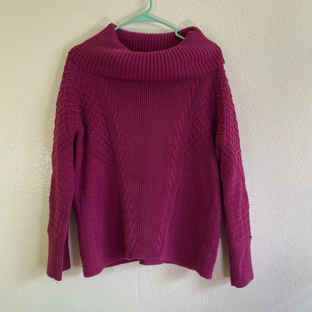 Chicos Mixed-Stitch Cowl-Neck Pullover Purple Womens Size L